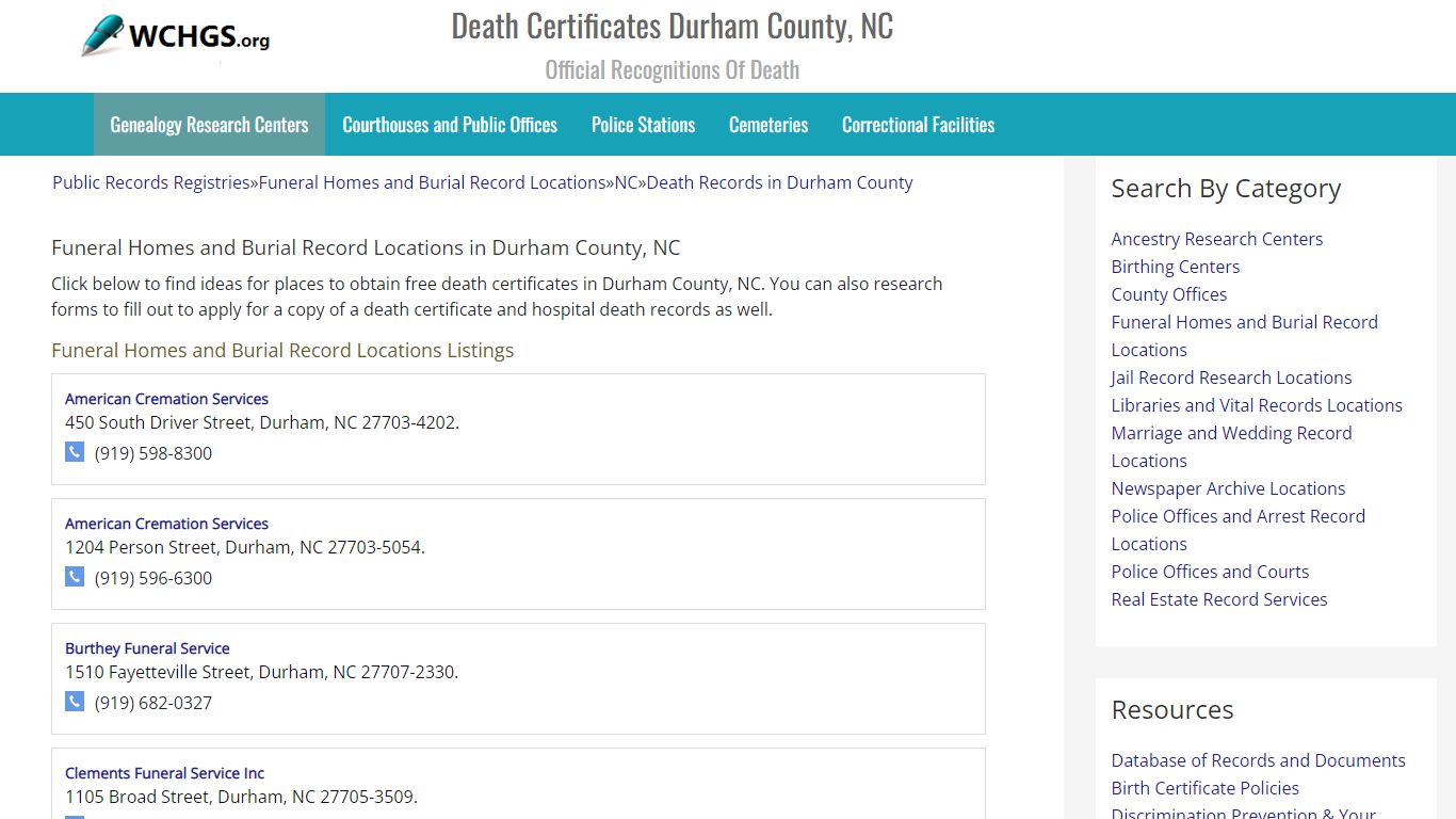 Death Certificates Durham County, NC - Official Recognitions Of Death