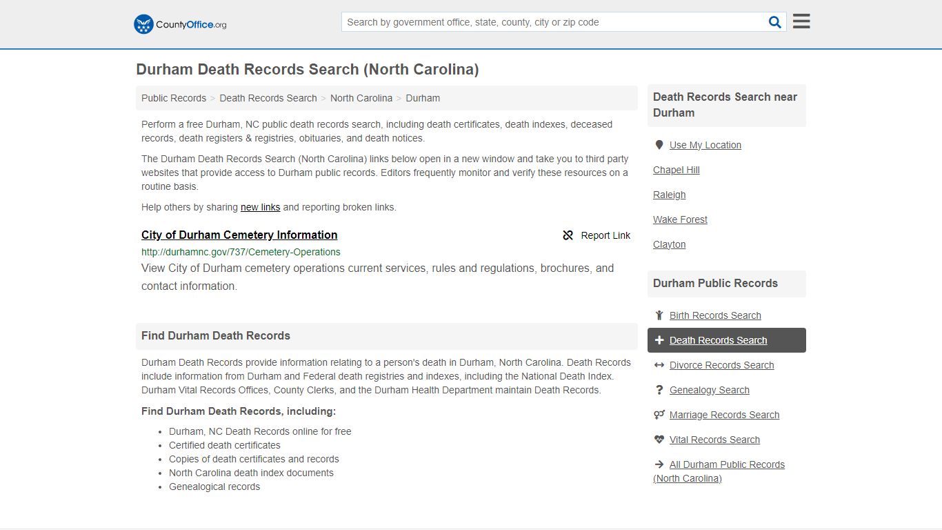 Death Records Search - Durham, NC (Death Certificates & Indexes)