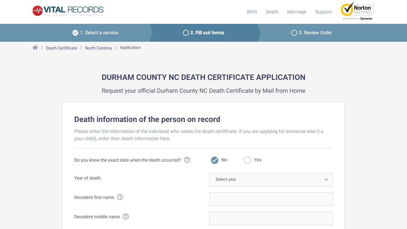 Durham County NC Death Certificate Application